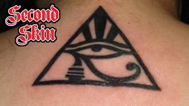 Nice Black Tribal Horus Eye Tattoo On Nape