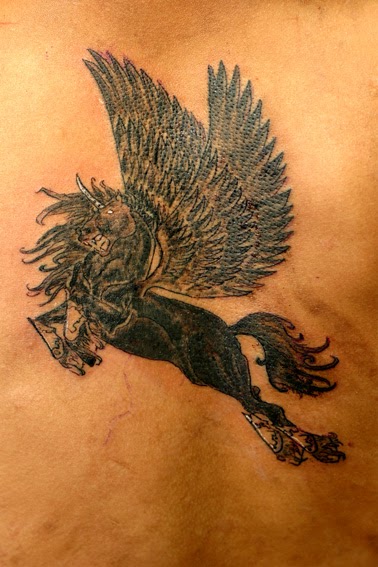 Nice Black Winged Pegasus Tattoo