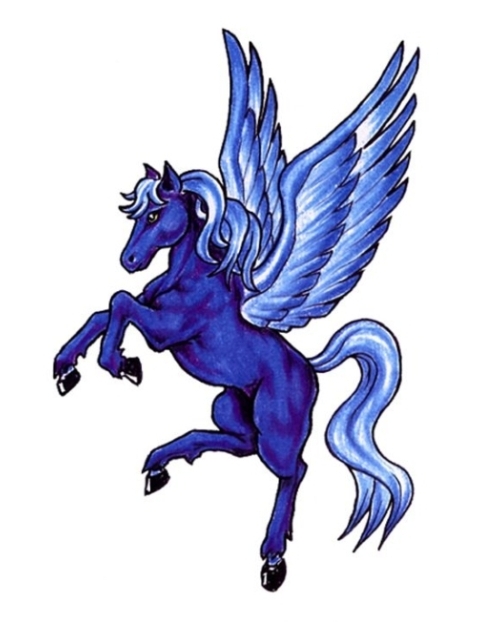 Nice Blue Jumping Pegasus Tattoo Design
