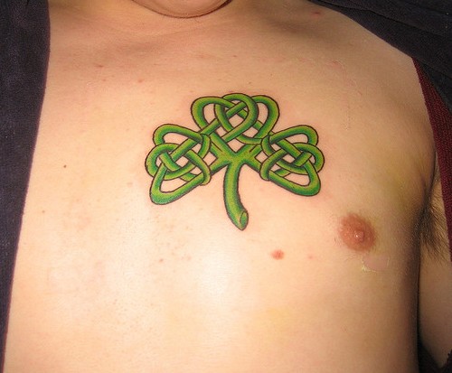 Nice Celtic Shamrock Leaf Tattoo On Left Chest
