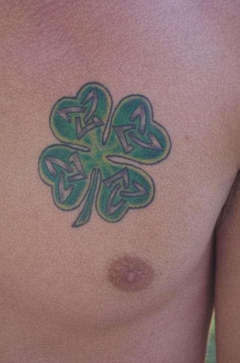 Nice Celtic Shamrock Tattoo On Left Chest