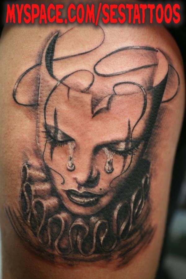 Nice Crying Grey Jester Court Tattoo