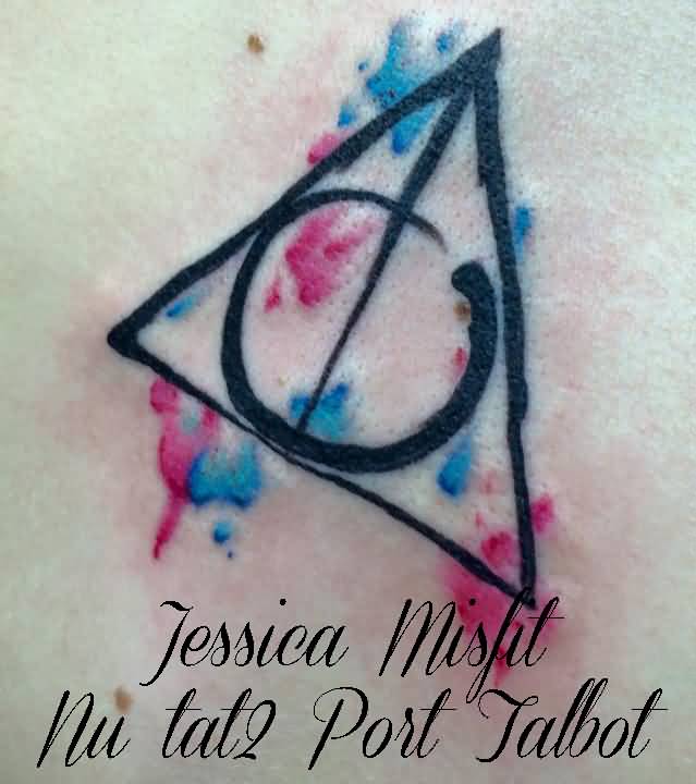 Nice Deathly Hallows Watercolor Tattoo By JessicaMisfit