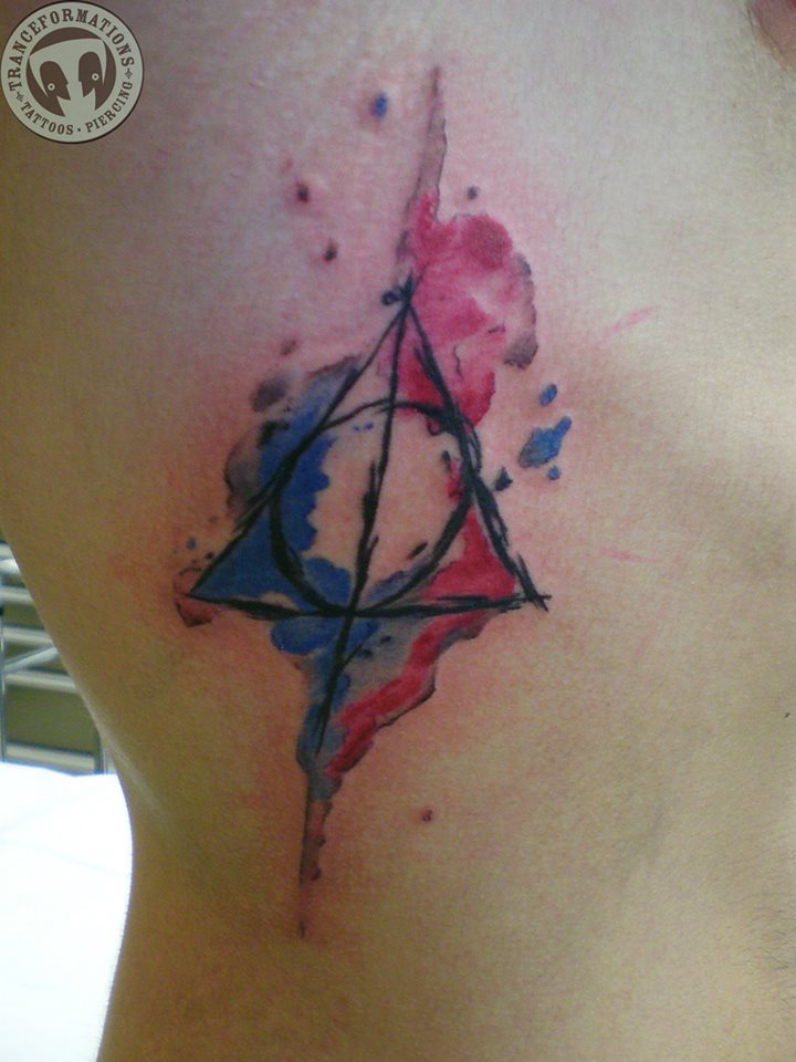 Nice Deathly Hallows Watercolor Tattoo.