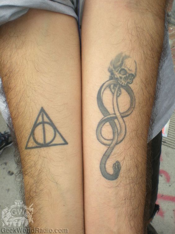 Nice Deathly Hallows With Voldemort Symbol Tattoo