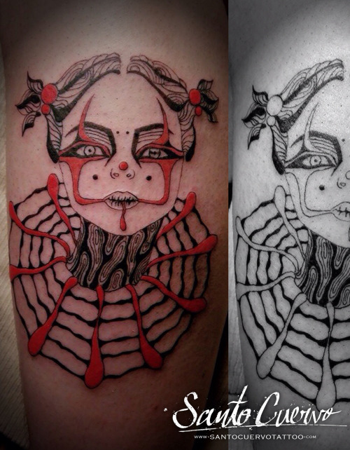 Nice Female Jester head Tattoo Design By Aiste Gureviciute.