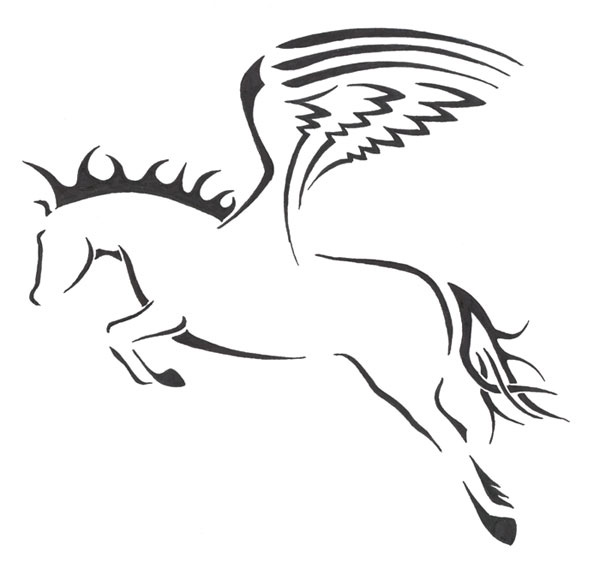 Nice Flying Tribal Pegasus Tattoo Design By Sumad Artson