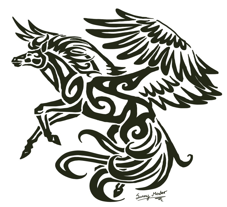 Nice Flying Tribal Pegasus Tattoo Sample By Sunima