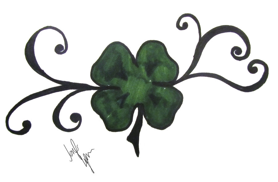 Nice Four Leaf Shamrock Tattoo Design By JHeartSquared