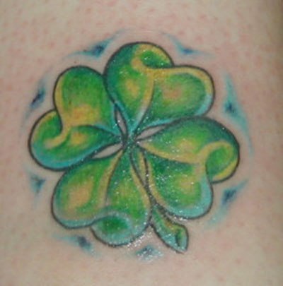 Nice Green Four Leaf Shamrock Tattoo