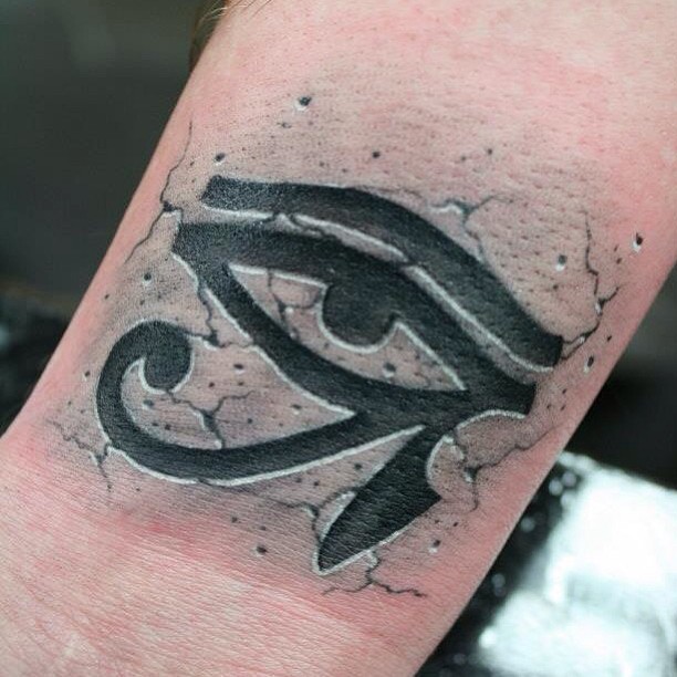 Nice Grey 3D Horus Eye Tattoo On Wrist By Craig Holmes