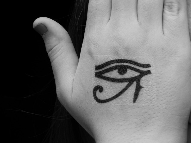 Nice Horus Eye Tattoo On Right Hand