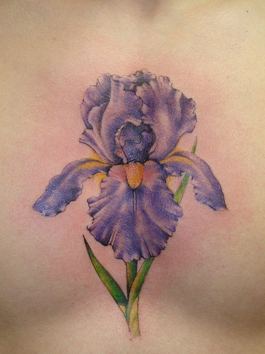 Nice Iris Flower Tattoo On Chest