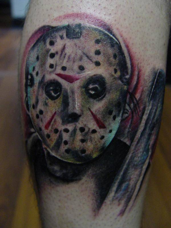 Nice Jason Head With Sword Tattoo