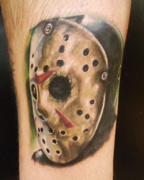Nice Large Jason Face Tattoo