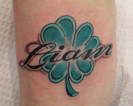 Nice Liana Name With Shamrock Leaf Tattoo