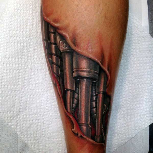 Nice Mechanical Ripped Skin Tattoo