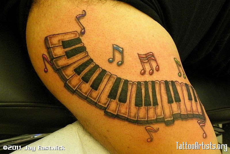 Nice Music Color Notes With Piano Keys Tattoo