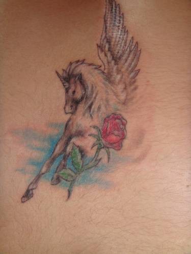 Nice Pegasus Wit Red Rose Tattoo