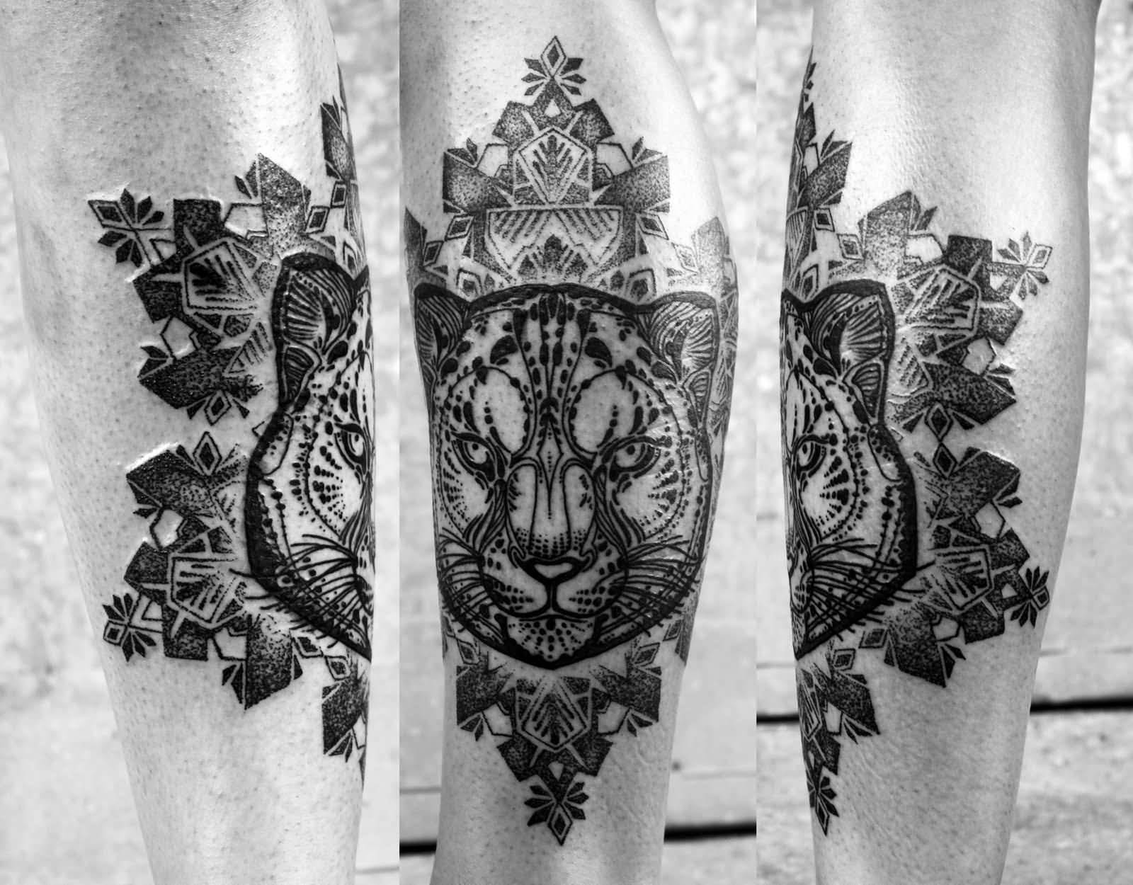 Nice Puma Head With Mandala Flower Tattoo