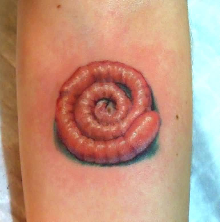 Nice Realistic Red Color Worm Tattoo