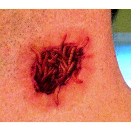 Nice Red 3D Worms Ripped Skin Tattoo