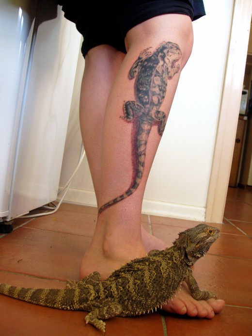 Nice Reptile With Shadow Tattoo On Leg