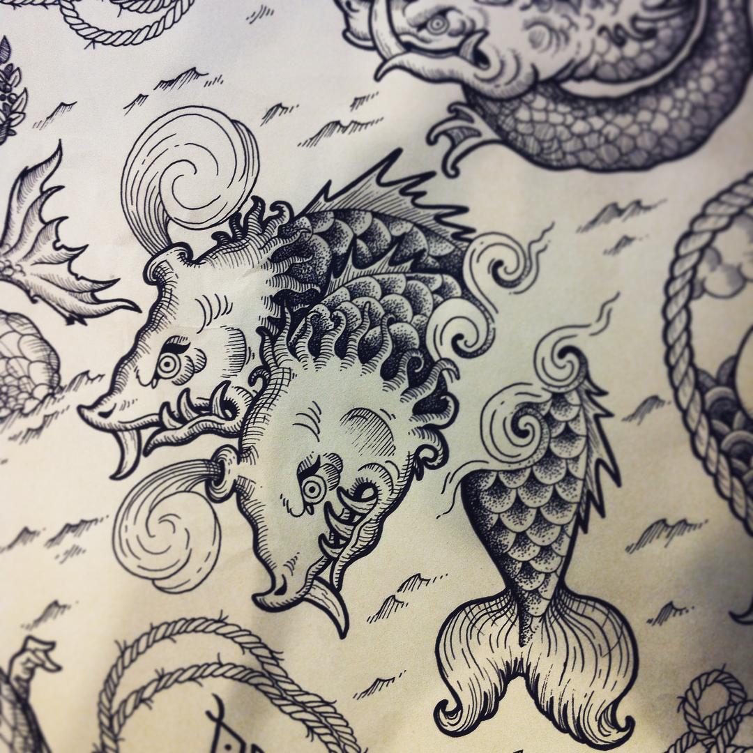 Nice Sea Monsters Tattoo Design Set