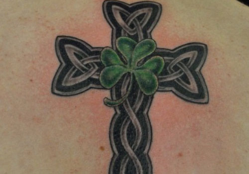 Nice Shamrock With Celtic Cross Tattoo