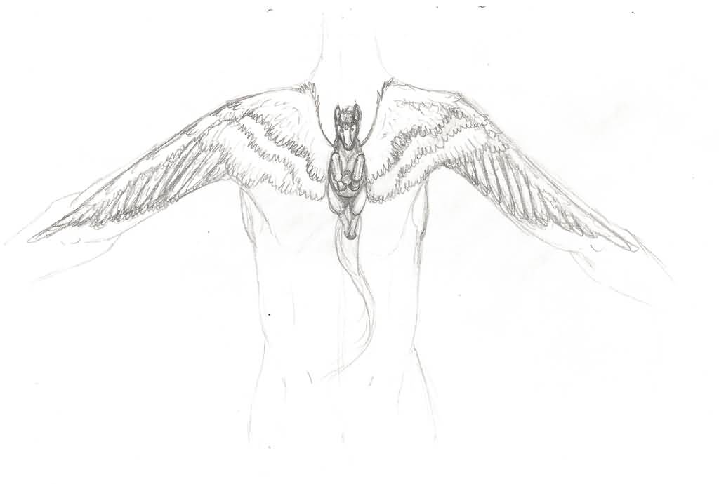 Nice Small Flying Pegasus Tattoo Drawing
