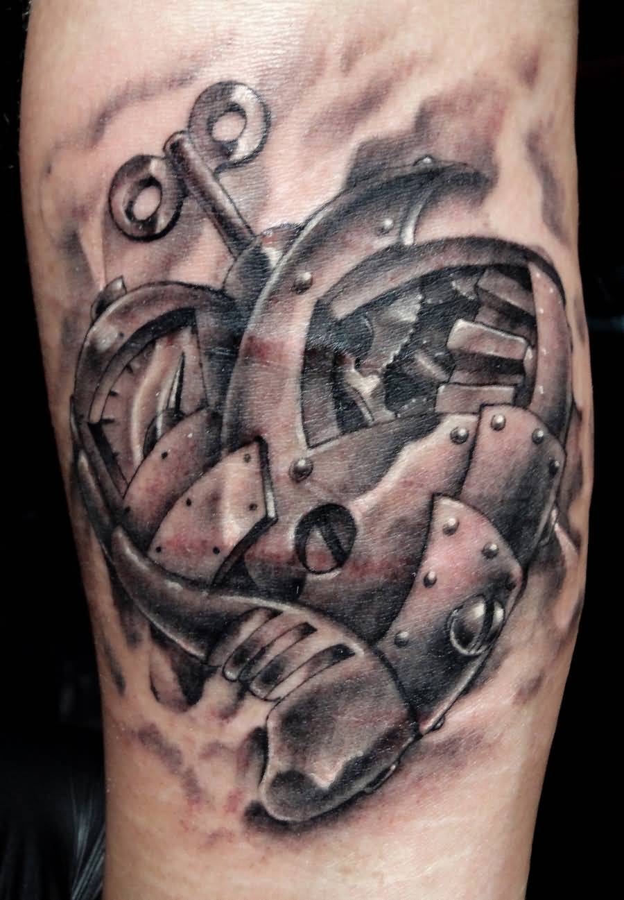 Nice Steampunk Mechanical Heart Tattoo