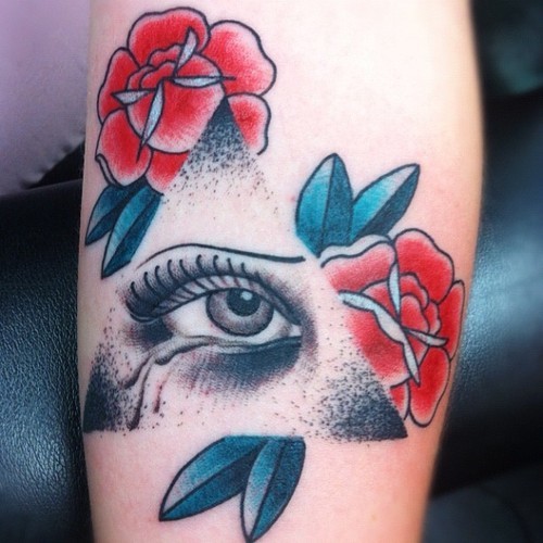 Nice Triangle With Crying Eye Traditional Tattoo