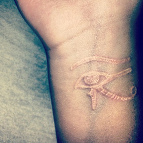 Nice White Ink Horus Eye Tattoo On Wrist