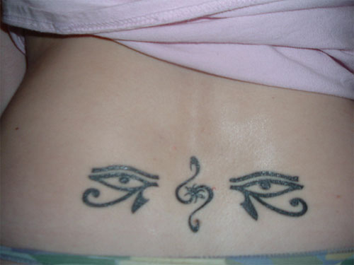 Nicely Designed Horus Eyes Tattoo On Lower Back