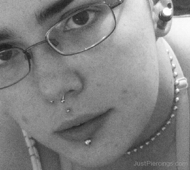 Nose Septum And Cyber Bites Piercing With Silver Studs