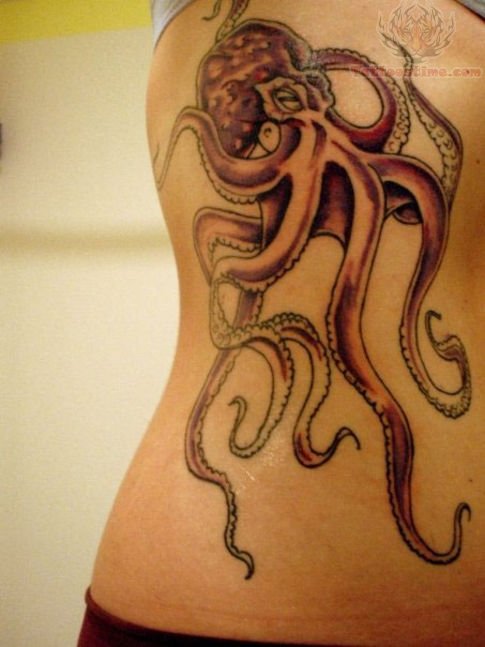 Octopus Sea Creature Tattoo On Side Rib