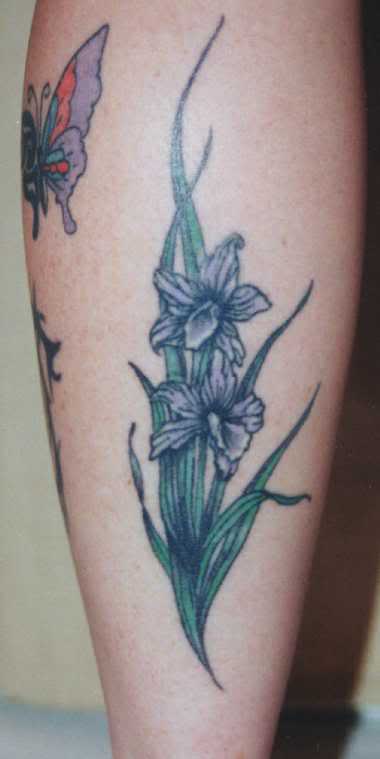 Old School Iris Flowers Tattoo