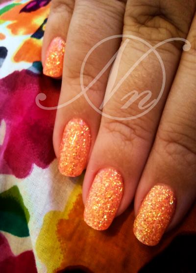 Orange Glitter Nail Art Design