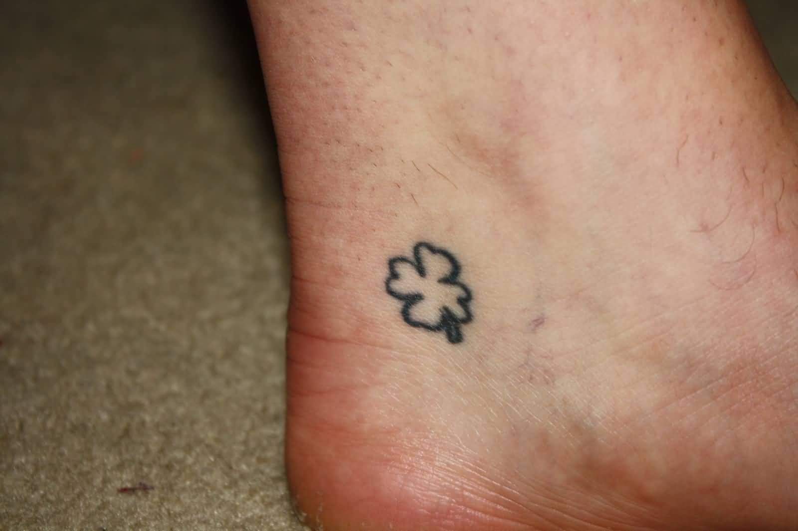 Outline Small Four Leaf Shamrock Tattoo On Ankle
