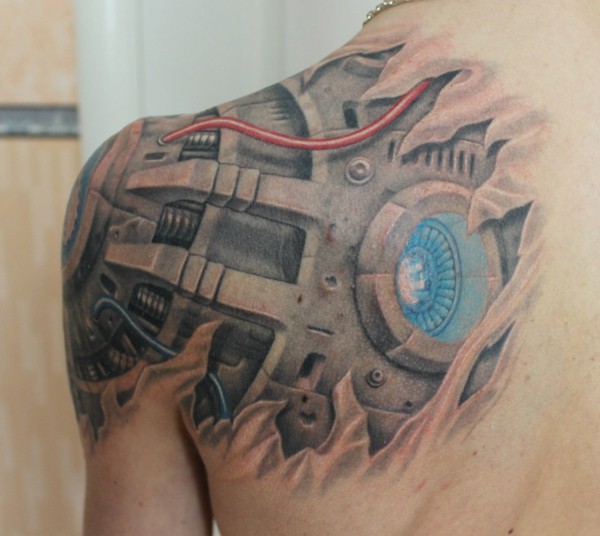 Outstanding 3D Biomechanical Shoulder Tattoo