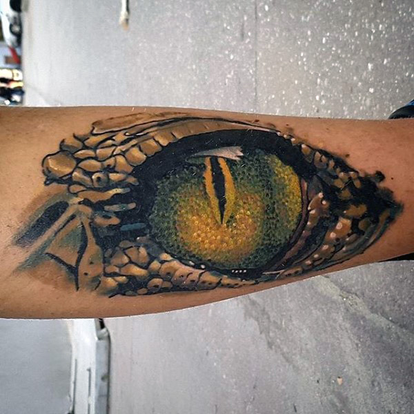 Outstanding 3D Reptile Eye Tattoo on Arm