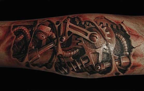 Outstanding Realistic Mechanical Tattoo On Arm
