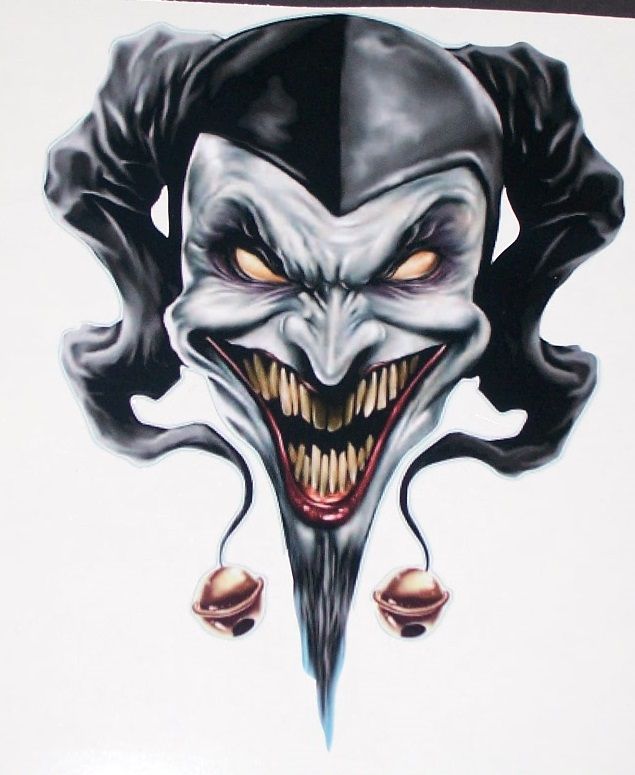 Outstanding Wicked Scary Jester Head Tattoo Stencil