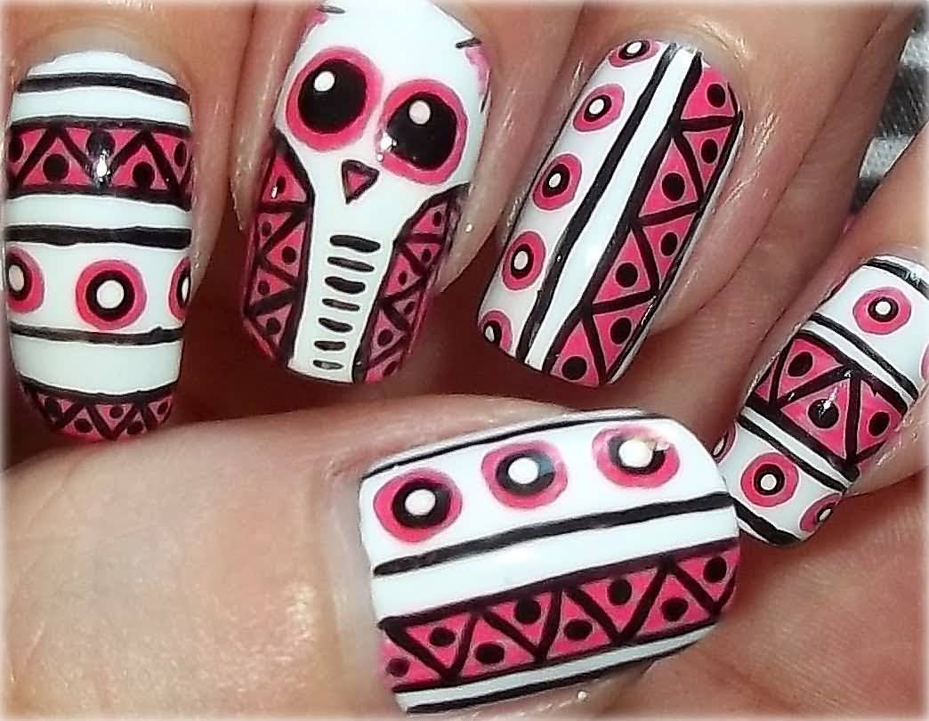 Owl Face Tribal Nail Art