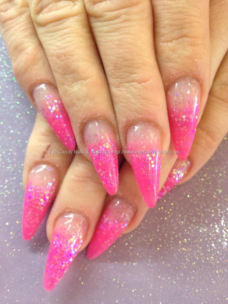 Pink Acrylic Glitter Stiletto Nail Art