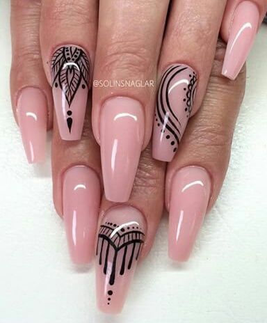 Pink And Black Stiletto Nail Art Design Idea