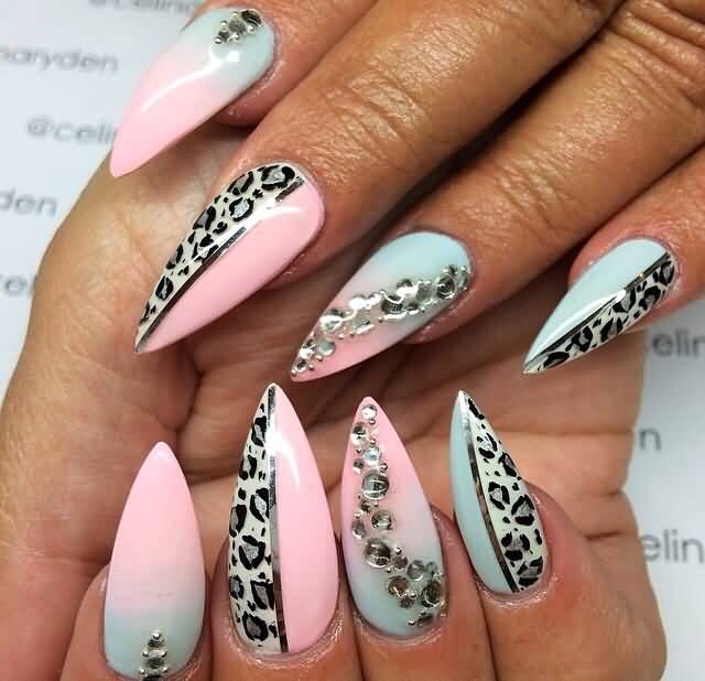 Pink And Blue Ombre Stiletto Nail Art
