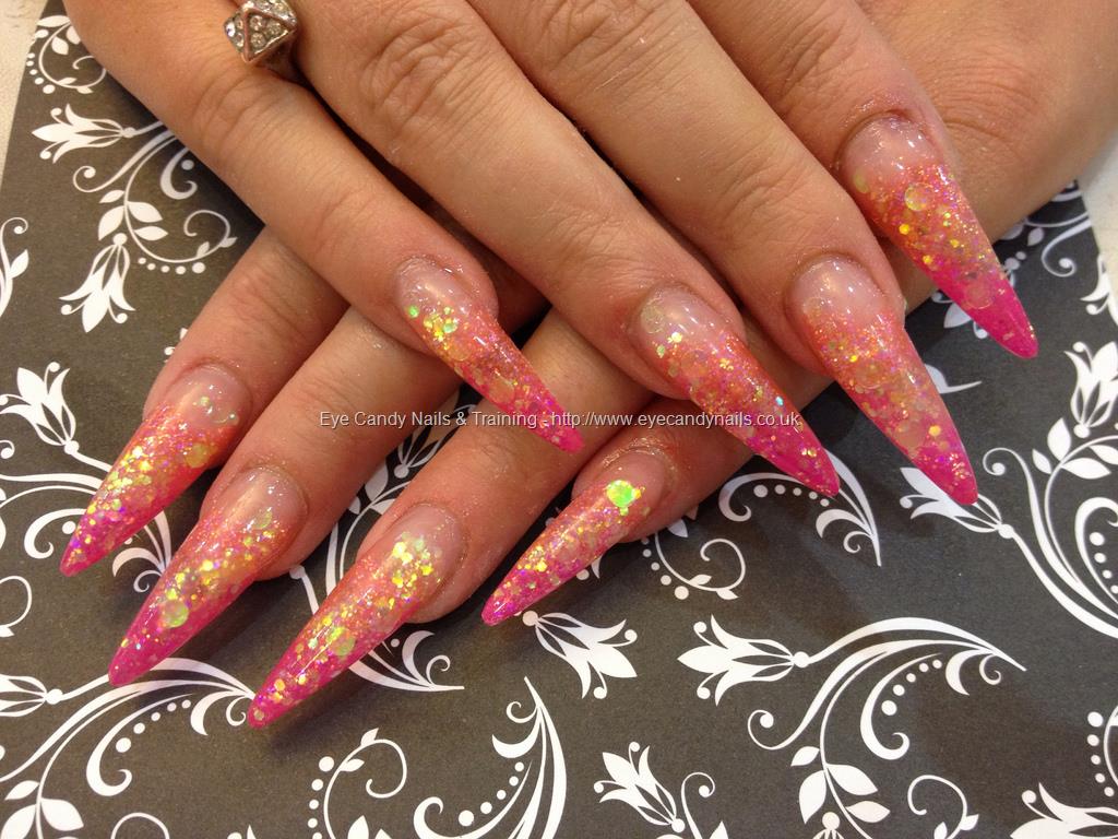 Pink And Gold Glitter Stiletto Nail Art