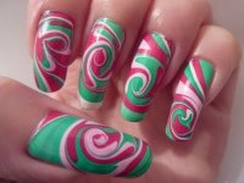 Pink And Green Spiral Design Candy Nail Art