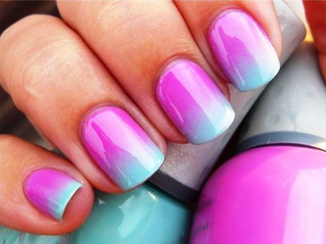 Pink And Light Blue Ombre Nail Art